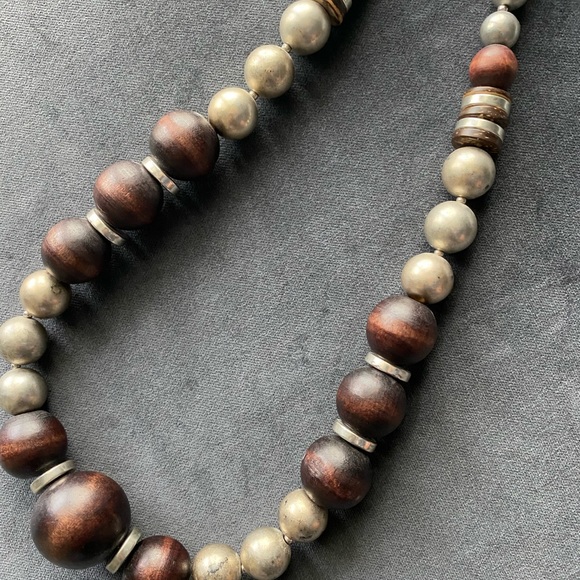 Jewelry - Vintage looking wood and silver bead necklace